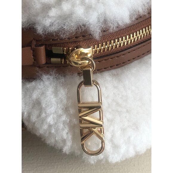 NWT MICHAEL KORS Sling Sherpa Gold Chain Messenger Handbag with Leather Trim - Picture 5 of 12